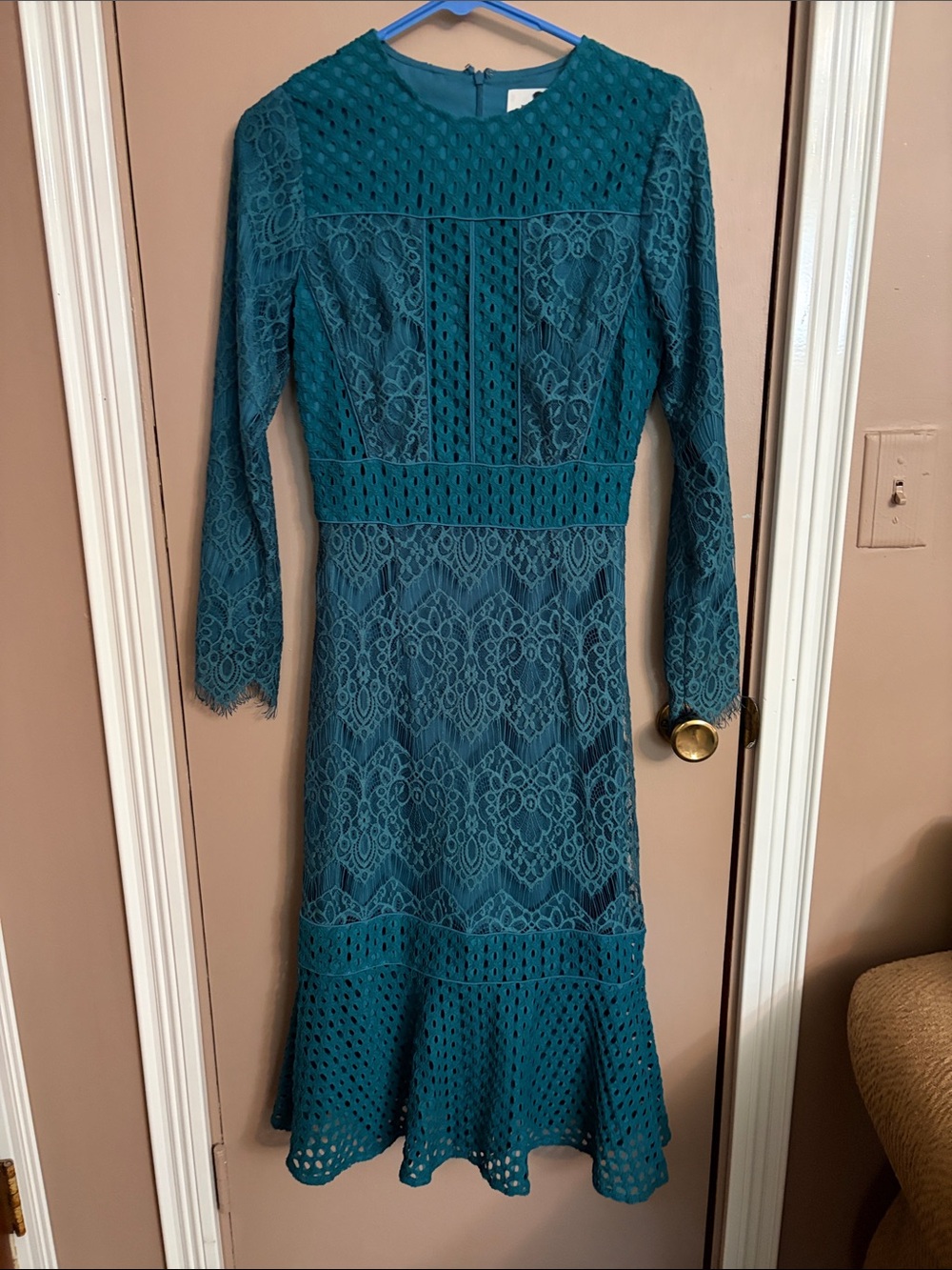 Dainty Jewells Sweet Peony Teal Lace Long-Sleeve Midi Dress